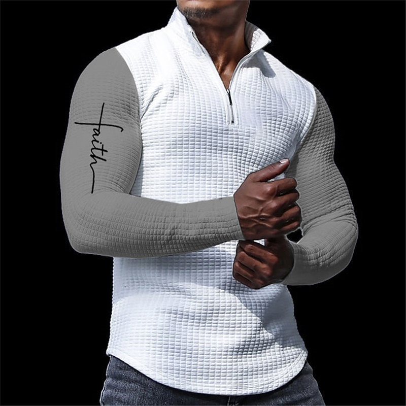 Men's Faith Waffle Polo Shirts Zip Polo Golf Polos Shirts Long Sleeve Polo Shirts Zip Casual Outdoor Casual Daily Streetwear 3D Print Fall & Winter Black White Dark Gray4