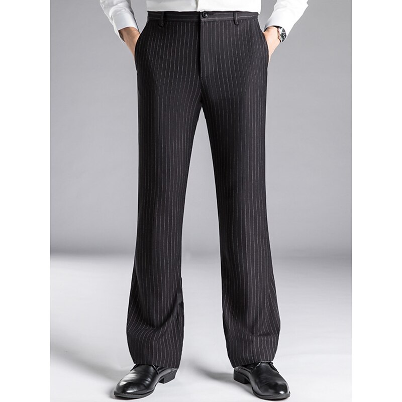 Men's Dress Pants Flared Pants Trousers Suit Pants Pocket Stripe Comfort Breathable Outdoor Daily Going out Fashion Casual Black Dark Blue2