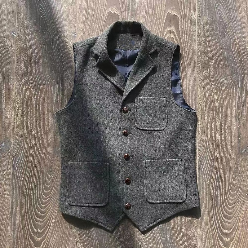 Men's Vest Casual Daily Traditional Spring &  Fall Basic Terylene Casual / Daily Solid / Plain Color Single Breasted Lapel Form Fit Khaki Gray Vest2