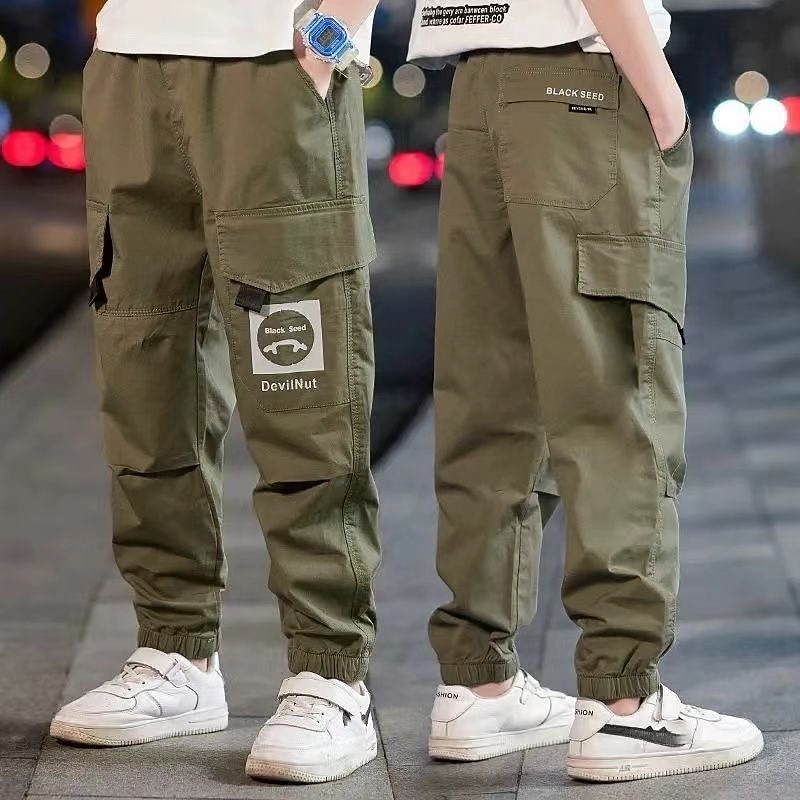 Kids Boys Sweatpants Trousers Pocket Cartoon Letter Breathable Comfort Pants Training Sports Daily Basic Black Avatar Overalls Black Small Label Overalls Army Green Small Label Overalls Mid Waist2