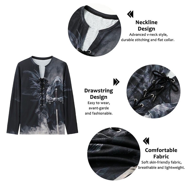 Men's T shirt Tee Tee Graphic Human Collar Green Black Blue Purple Yellow 3D Print Outdoor Street Long Sleeve Lace up Print Clothing Apparel Basic Designer Casual Classic2