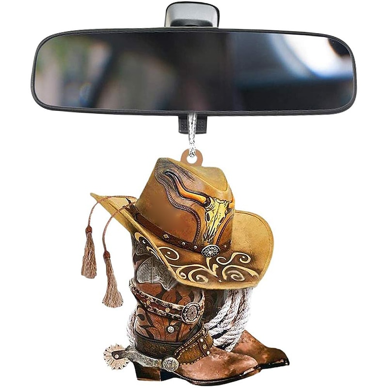 Car Rear View Mirror Hanging Accessories - Cowboy Boots, Cowboy Hat, and Saddle Keychain Ornament for Car Decoration4