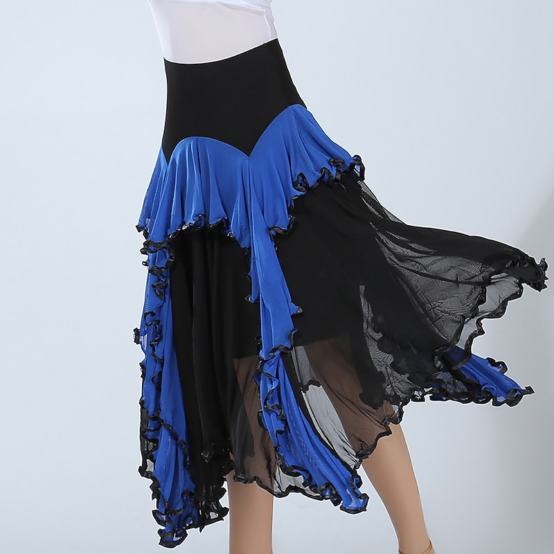 Ballroom Dance Skirts Ruffle Splicing Women's Performance Training High Polyester