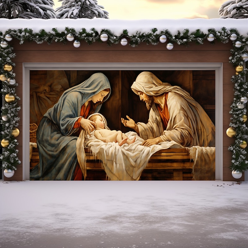 Christmas Door Decorations Nativity Scene Outdoor Garage Door Cover Xmas Door Banner Party Large Door Mural Backdrop Decoration for Holiday Home Wall Decorations4