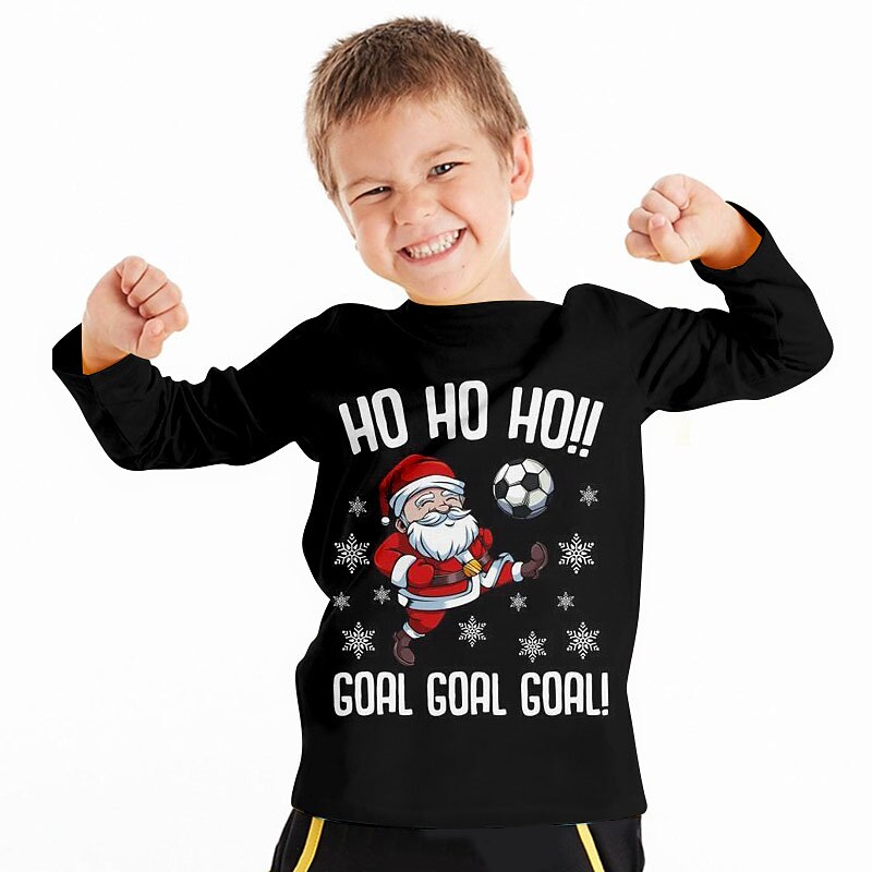 Boys 3D Santa Claus Football Tee Shirt Long Sleeve 3D Print Fall Winter Sports Fashion Streetwear Polyester Kids 3-12 Years Crew Neck Outdoor Casual Daily Regular Fit2
