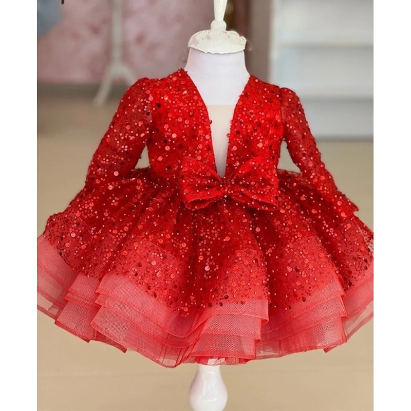 Kids Girls' Flower Girl Dress Party Dress Sequin Long Sleeve Performance Wedding Anniversary Adorable Princess Cotton Above Knee Party Dress A Line Dress Flower Girl's Dress Fall Winter 2-12 Years4