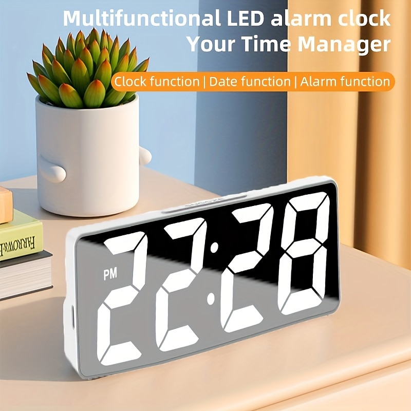 Latest Digital Clock LED Alarm Clock For Bedroom Electronic Desktop Clock With Temperature Display Adjustable Brightness 12/24 Hours Hour Clock For Be