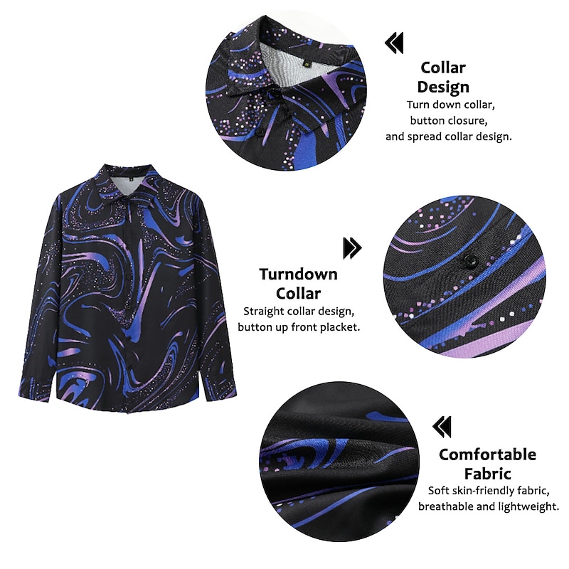 Men's Shirt Button Up Shirt Long Sleeve Fashion Designer Casual Daily Holiday Going out Spring & Summer Turndown 3D Print Button-Down Black / Red Black / Gray Yellow Blue Green