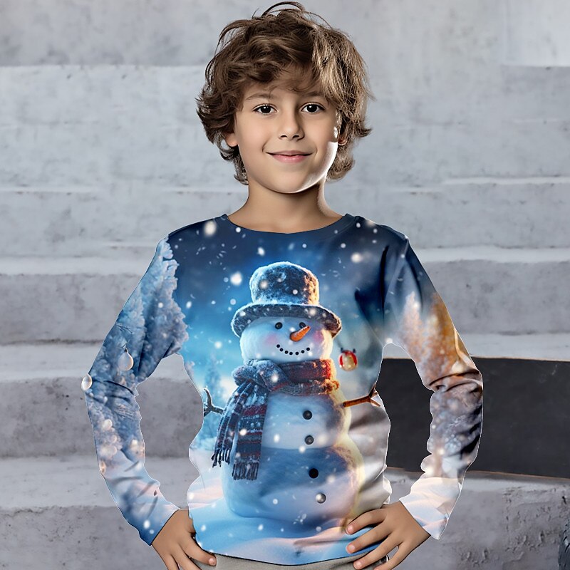 Boys 3D Snowman Christmas T shirt Tee Shirts Long Sleeve 3D Print Fall Winter Sports Fashion Streetwear Kids 3-12 Years Crew Neck Outdoor Casual Daily Regular Fit2