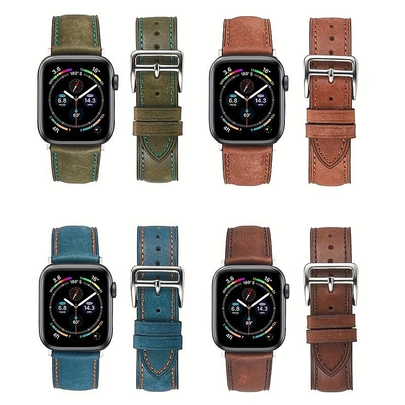 Leather Band Compatible with Apple Watch band 38mm 40mm 41mm 42mm 44mm 45mm 49mm Rugged Luxury Adjustable Genuine Leather Strap Replacement Wristband for iwatch Series Ultra 8 7 SE 6 5 4 3 2 13