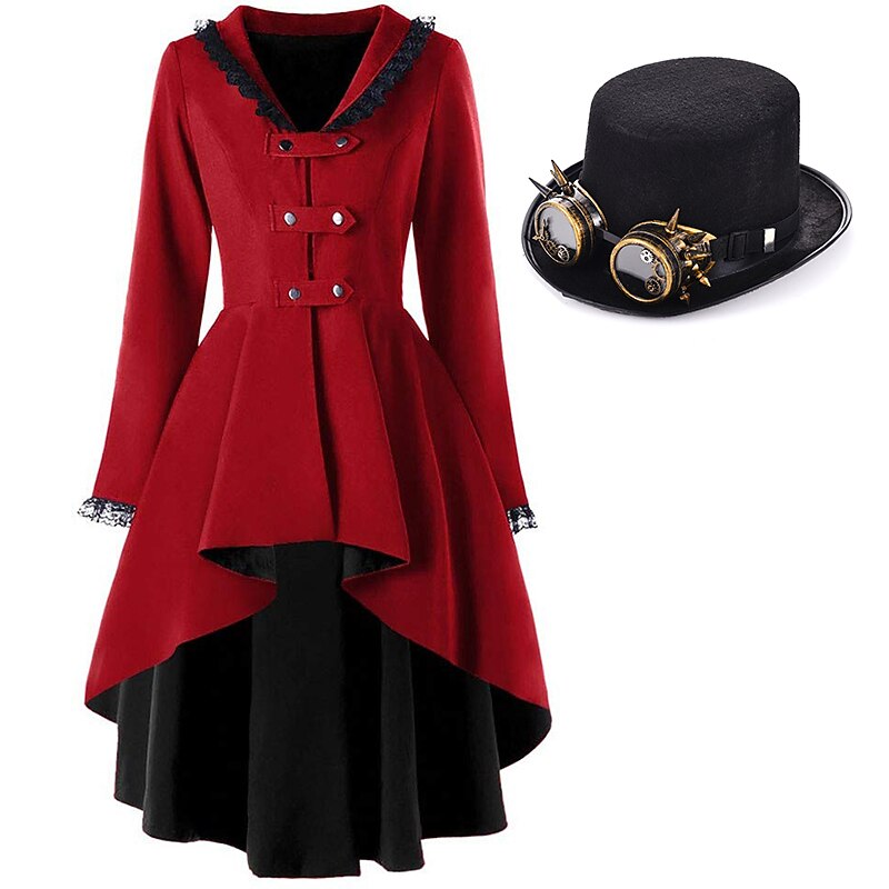 Sets with Tailcoat Steampunk Top Hat with Removable Goggles 2 PCS Retro Vintage Punk Gothic Medieval Trench Coat Outerwear Women's Adults' Plus Size Cosplay Costume Halloween Carnival Party Outfits2