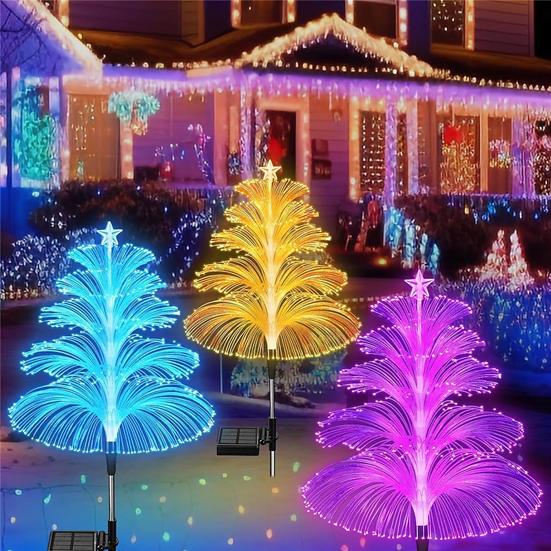 LED Colorful Gradient Fiber Optic Christmas Tree Floor Insert Light Outdoor Decoration Villa Atmosphere Festival Party Decoration Light Jellyfish Lawn Light  1PC3