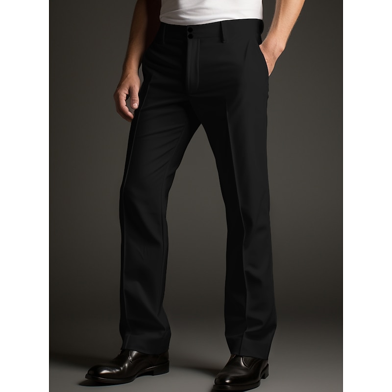 Men's Dress Pants Trousers Suit Pants Buttons Pocket Plain Comfort Breathable Outdoor Daily Going out Fashion Casual Black White2