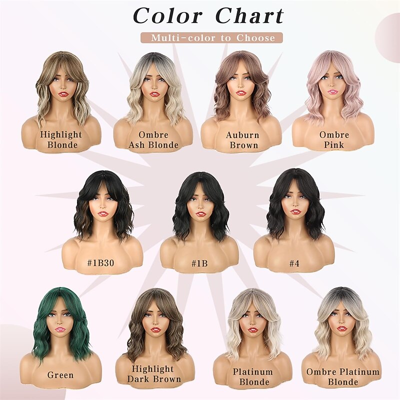 Platinum Blonde Wavy Bob Wig with Curtain Bangs for Women Ombre Blonde Curly Bob Wig for White Women Synthetic Ombre Light Brown Wavy Wig with Dark Roots Short Blond Curly Bob Wavy Wig 14inch4