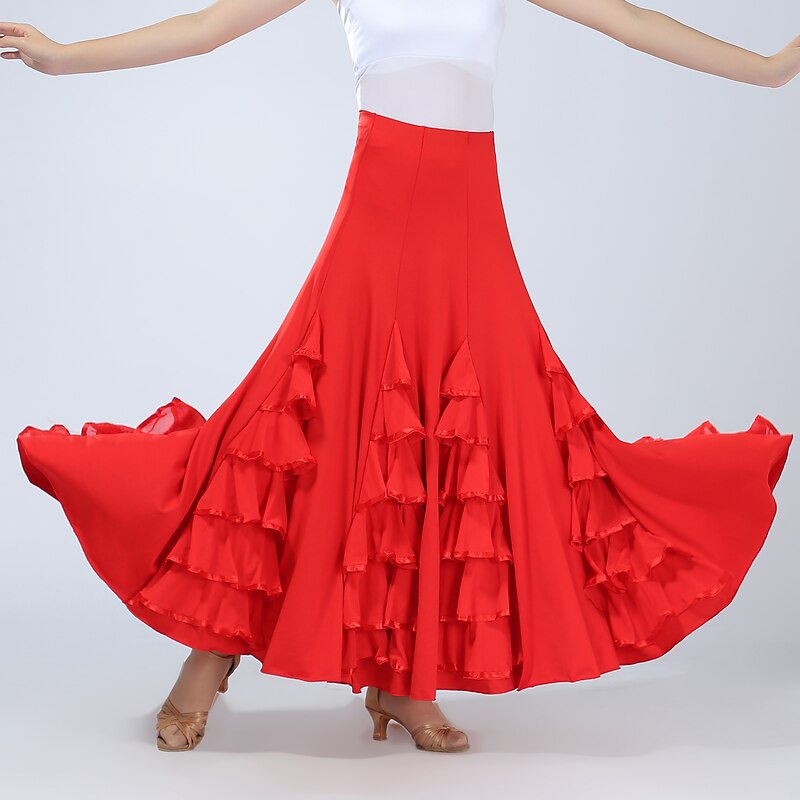 Ballroom Dance Skirts Pleats Pure Color Splicing Women's Performance Training High Spandex2