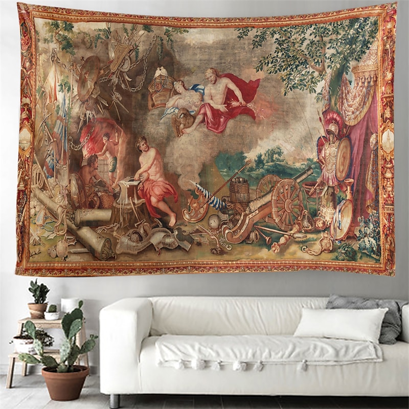 Medieval Tapestry Middle Age Tapestry Middle Age Vintage Milles Fleurs Wall Art Large Mural Decor Photograph Backdrop Blanket Curtain Home Bedroom Living Room Decoration3