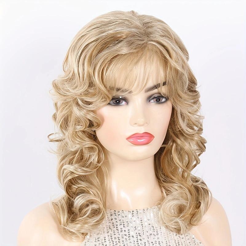 Blonde 20 Inch Long Curly Wavy Hair Wigs Fluffy Soft Hair Wigs With Bangs For Women Synthetic Fiber Hair Wigs3