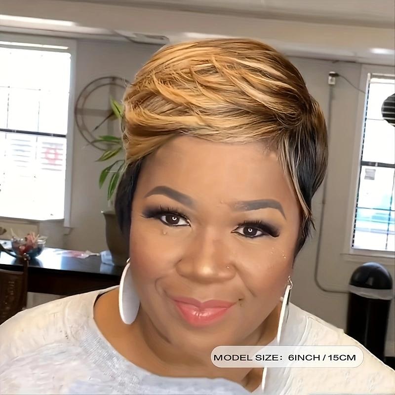 Honey Gold and Black Pixie Cut Bob Wig - Short Straight Synthetic Hair for Women4