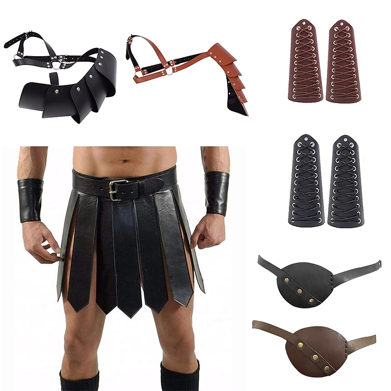 Retro Vintage Punk & Gothic Medieval Armor Outfits Viking Celtic Knight Fancy Dress Men's Viking Halloween Masquerade Carnival Performance Adults' Skirts Shoulder Armor Wrist Brace
