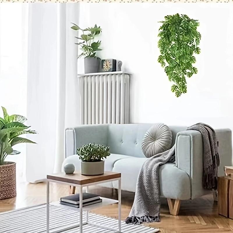 Artificial Hanging Vines, Fake Monstera Leafs Vine Jungle Leaf Plants Tropical Leaves Rattan For Houseplants Indoor Home Kitchen Garden Outdoor Wall, Wedding Decoration4