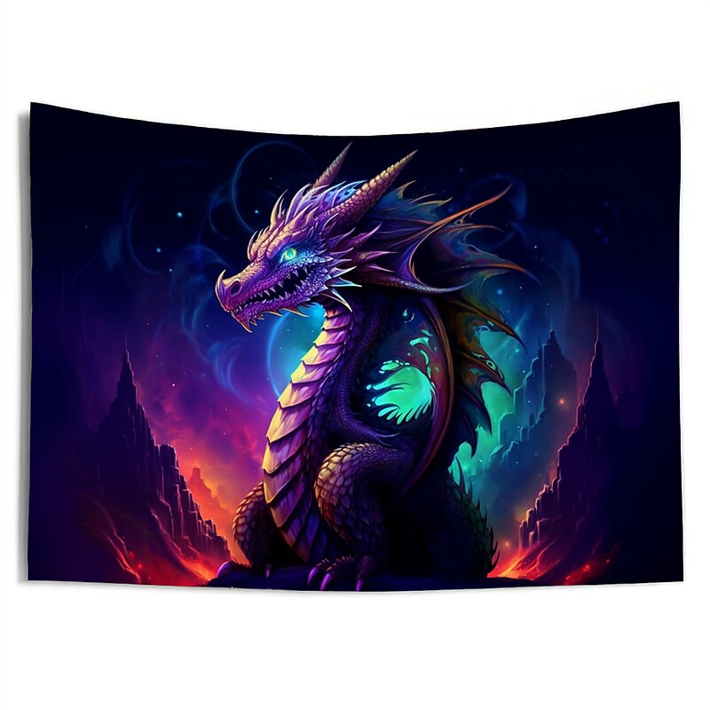 Blacklight Tapestry UV Reactive Glow in the Dark Glow Party Neon Trippy Misty Dragon Animal Hanging Tapestry Wall Art Mural for Living Room Bedroom3