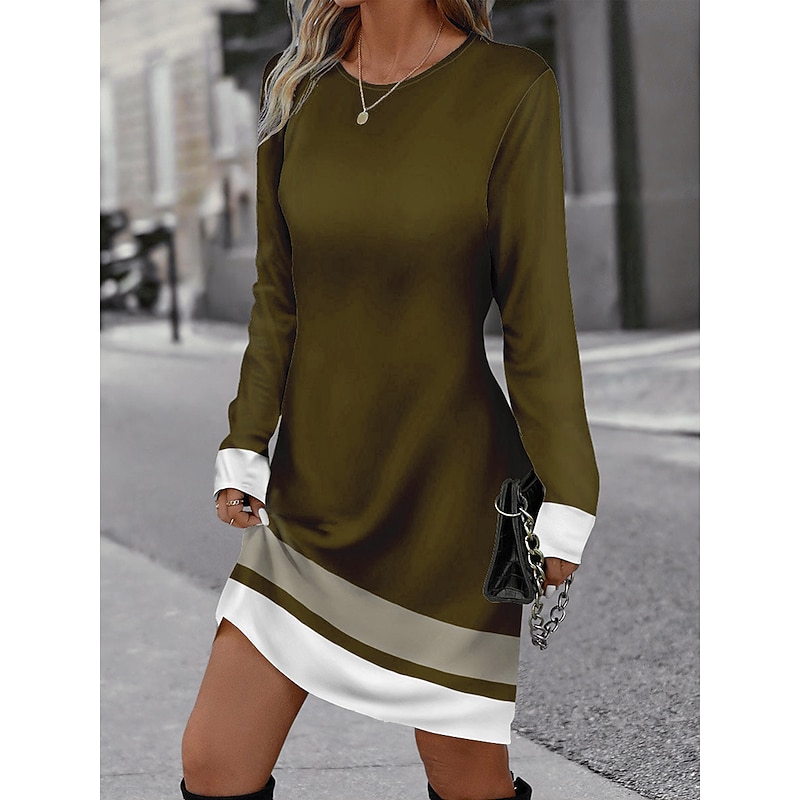Women's Mini Dress Winter Dress Stripe Print Crew Neck Daily Vacation Long Sleeve Fall Winter3