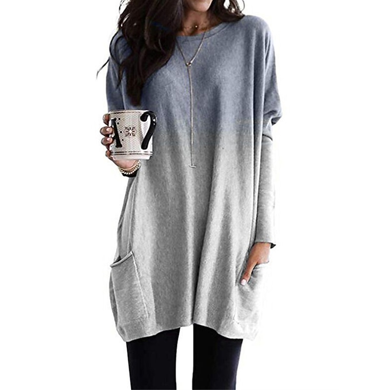 Women's Loungewear Top Gradient Simple Casual Comfort Home Daily Breathable Crew Neck Long Sleeve Pocket Fall Winter Home Outfits4