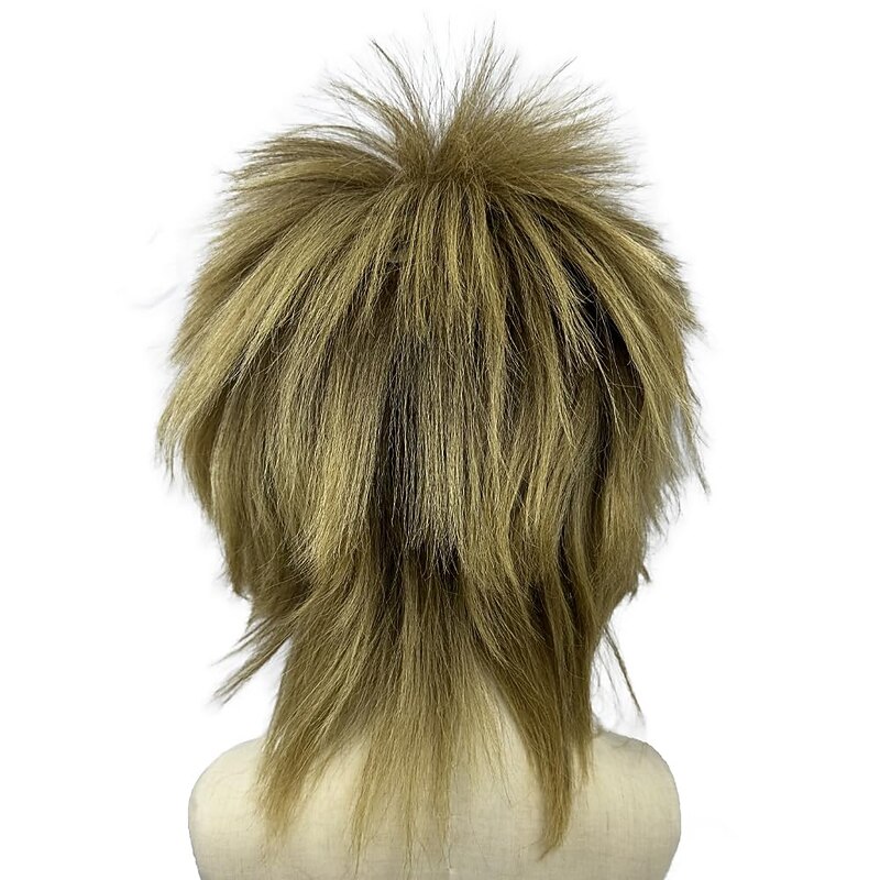 Blonde Curly Wig Mullet Blonde Brown Wig with Dark Roots 70s 80s Rocker Wig Two Tone Layered Wig Cosplay Costume Wigs Women Men (Blonde Spiky Wig) Halloween Wigs4