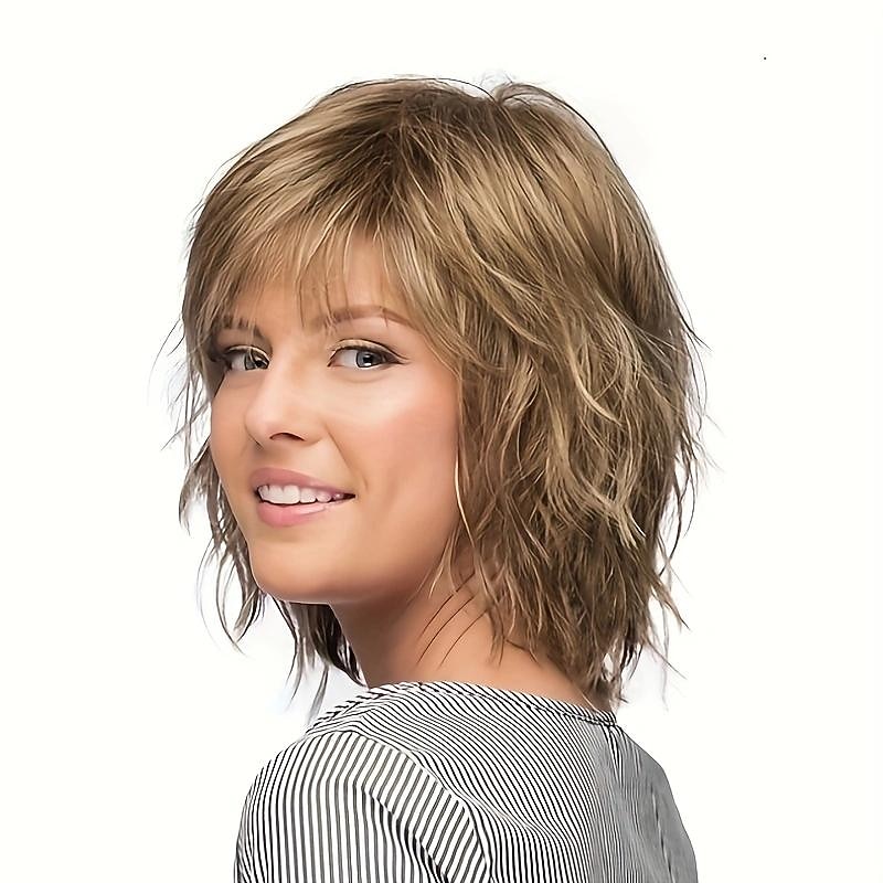 Synthetic Wig Straight Neat Bang Wig Short A1 A2 A3 A4 Synthetic Hair Women's Fashionable Design Soft Natural Brown Gray Blonde2