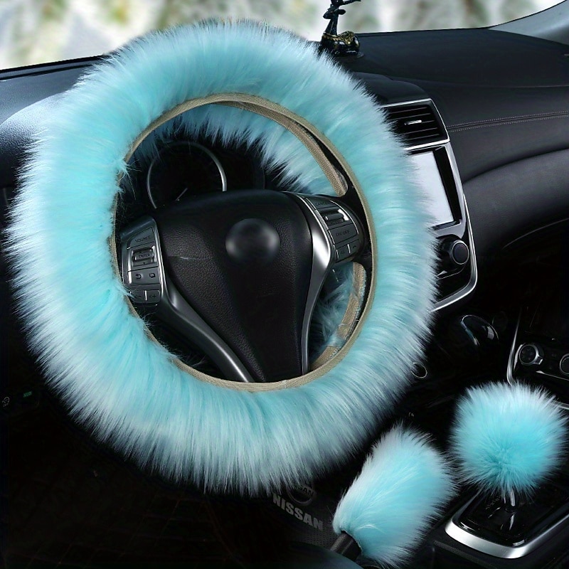 3PCs/Set Car Steering Wheel Cover Gear Shift Handbrake Fuzzy Cover Winter Warm Fashion Universal Car Interior Accessories3