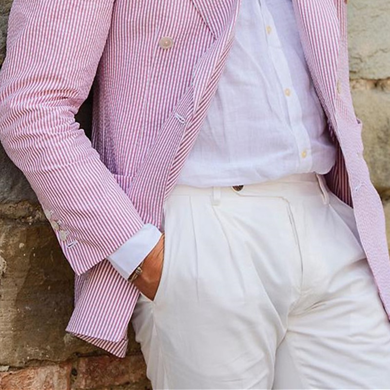 Men's Blazer Jacket Closure collar Fashion Office Striped Blazer Pink Plus Size4
