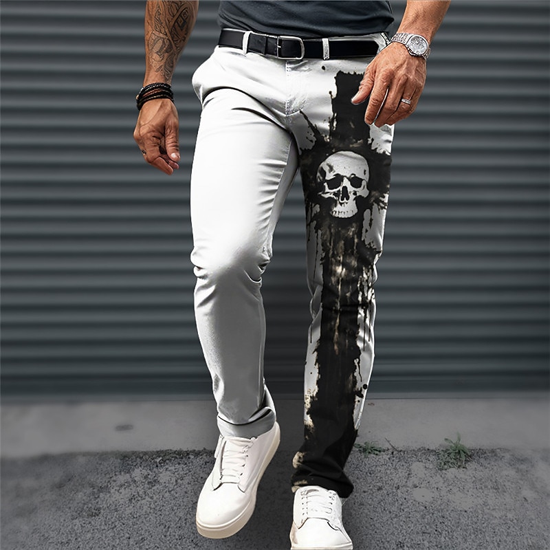 Skull Punk Business Men's 3D Print Dress Pants Pants Trousers Outdoor Daily Wear Streetwear Polyester Black White Navy Blue S M L Medium Waist Elasticity Pants4