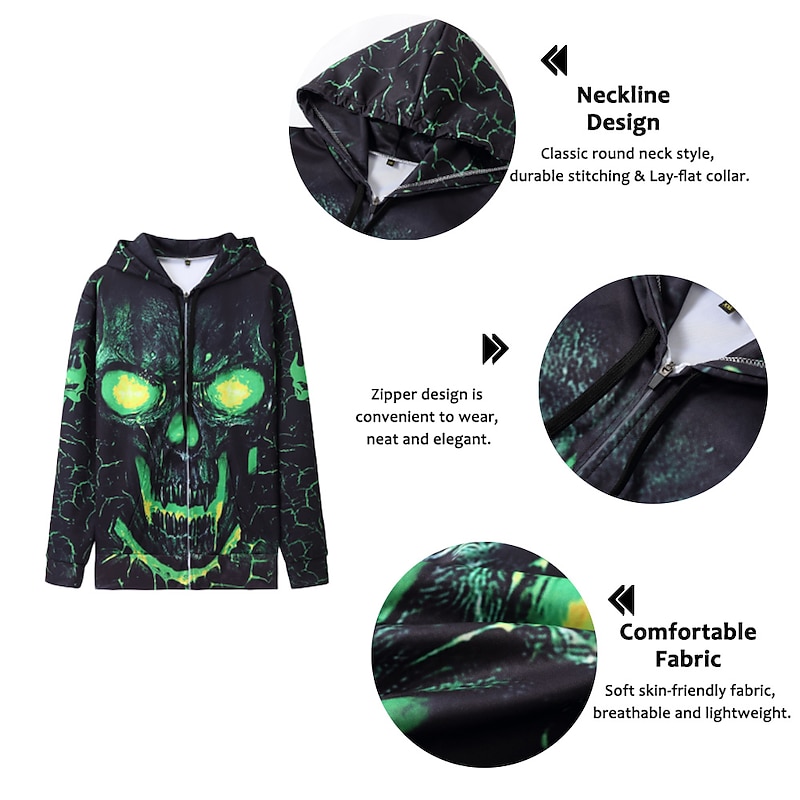 Men's Skull Graphic Prints Hoodie Hoodies Sweatshirt Streetwear Basic Long Sleeve Hooded Sports & Outdoor Daily Sports Black Red Zipper Print Spring &  Fall Designer2