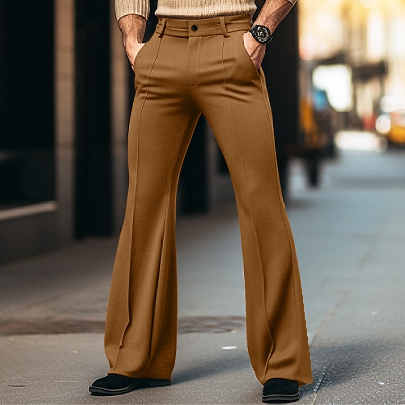 Men's Dress Pants Flared Pants Bell Bottom Trousers Suit Pants Pocket Plain Comfort Breathable Outdoor Daily Going out Fashion Casual Black White2