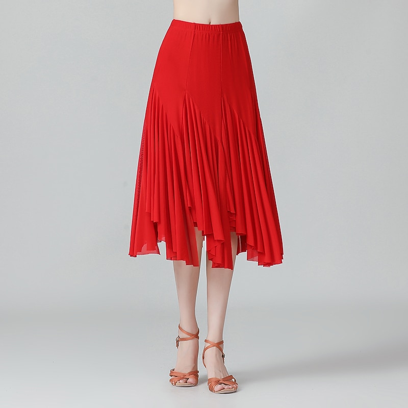 Ballroom Dance Skirts Pleats Pure Color Splicing Women's Performance Training High Polyester2