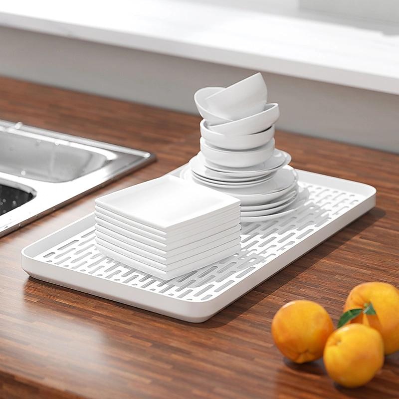 Double-Layer Plastic Dish Rack with Drainage Tray for Tableware, Fruit, and Bowl Storage4