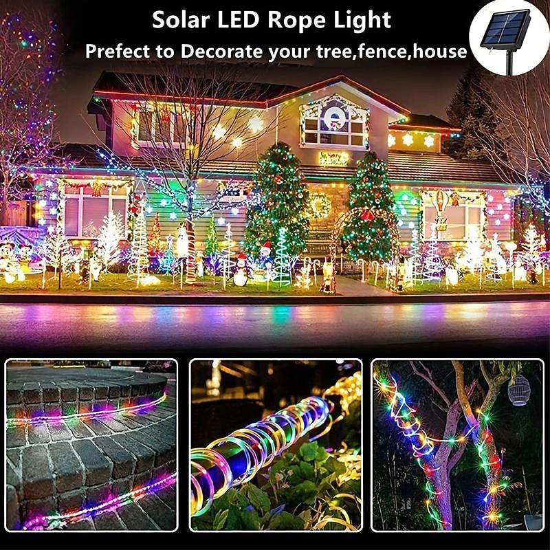 1 Pack Solar Rope Lights Outdoor Waterproof LED String Lights, Garland Fairy Garden Light Strings, Outdoor Christmas Halloween Wedding Party Decor, 7M-50Led/12M-100Led/20M-200Led/30M-300Led2
