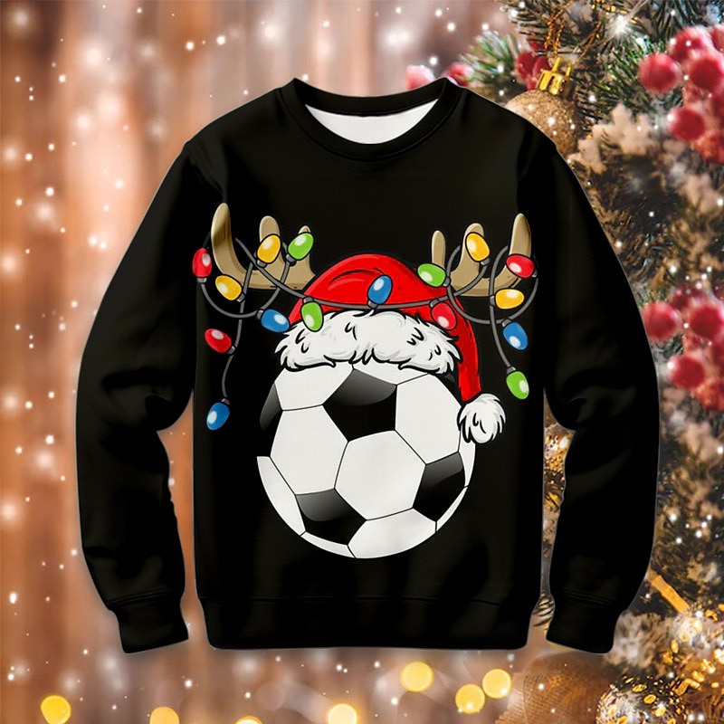 Christmas Boys 3D Football Sweatshirt Pullover Long Sleeve 3D Print Fall Winter Fashion Streetwear Cool Polyester Kids 3-12 Years Outdoor Casual Daily Regular Fit