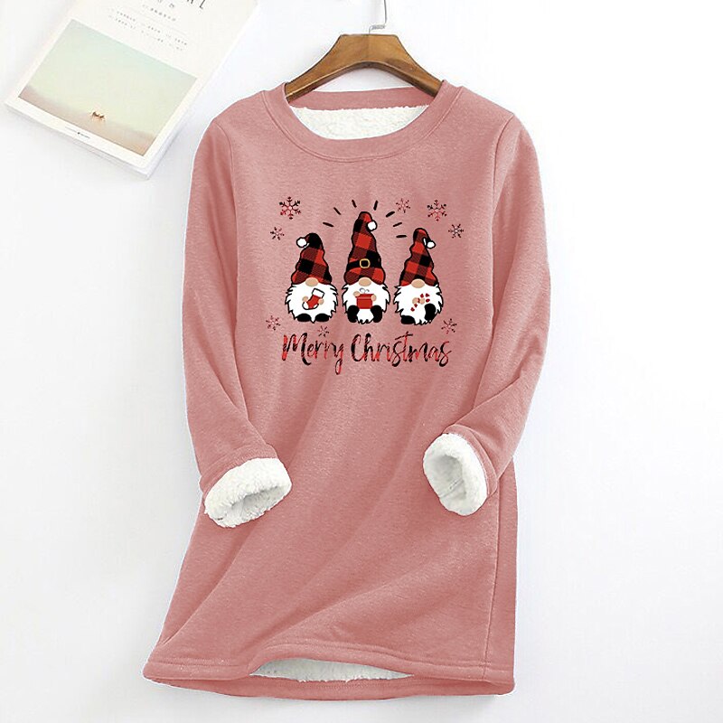 Women's Fleece Lined Pullover Sweatshirt Pajamas Gnome Warm Fuzzy Long Sleeve Round Neck Crewneck Long Tops Christmas Casual Sports Black Pink Dark Pink Blue Gray Fall & Winter2