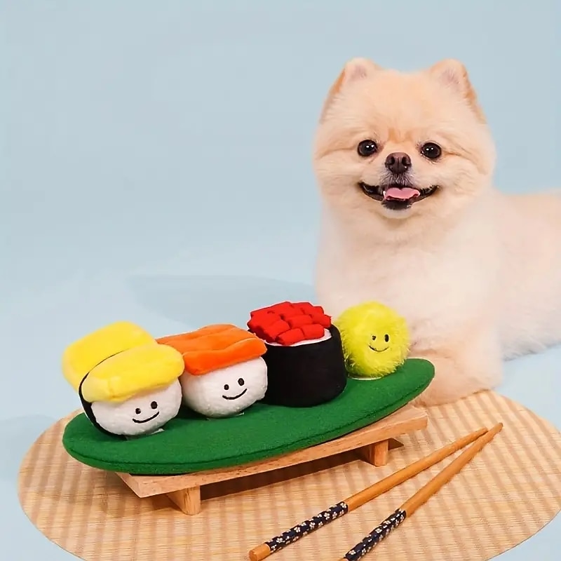 1pc Durable Sushi Design Pet Toy for Grinding Teeth Squeaking and Food Leaking - Interactive Chew Toy for Dogs