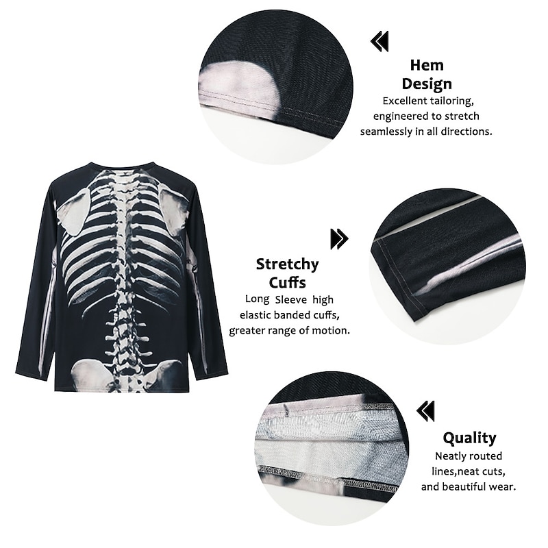 Halloween Day of the Dead Skull Men's Graphic Skeleton T shirt Halloween Shirt Long Sleeve T shirt 3D Print Crew Neck Shirt Fashion Street Daily Holiday Spring &  Fall Clothing Apparel3
