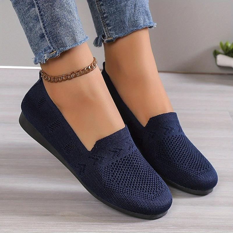 Women's Navy Blue Knit Loafers – Breathable Slip-On Casual Flats for Comfort and Everyday Wear2