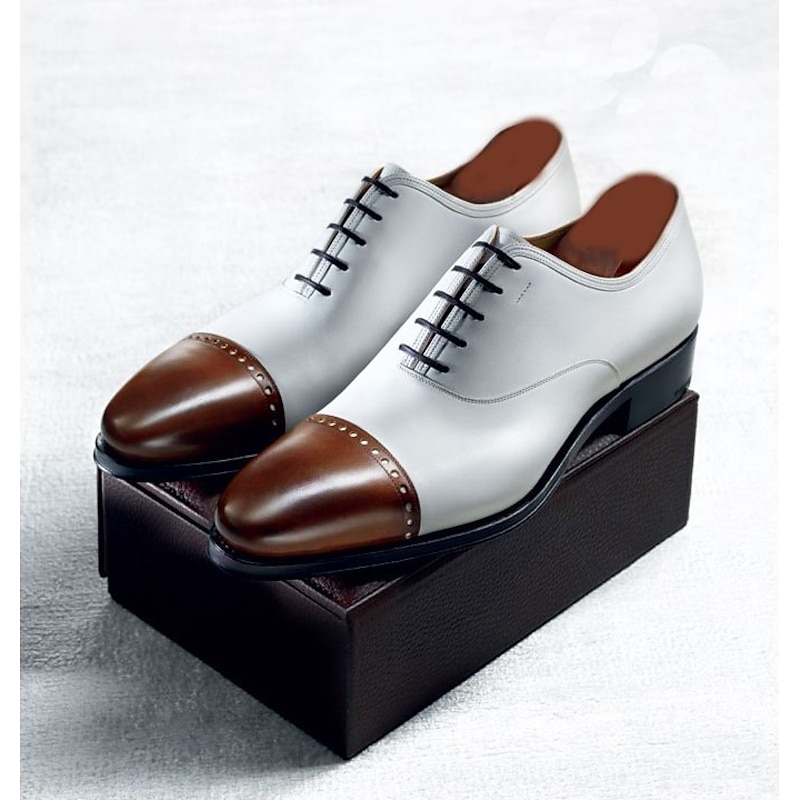 Men's Two-Tone Cap Toe Oxford Dress Shoes – Elegant Faux Leather Lace-Up Formal Footwear for Weddings, Business, and Evening Events3