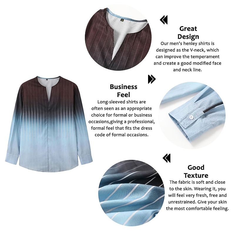 Men's Shirt Dress Shirt Gradient Outdoor Casual Pink Blue Green Khaki Long Sleeve V Neck Summer Fall Clothing Apparel Print2