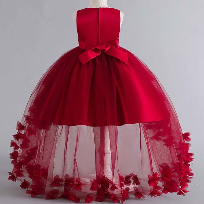 Kids Girls' Flower Girl Dress Party Dress Solid Color Sleeveless Formal Performance Wedding Mesh Elegant Princess Beautiful Polyester Maxi Party Dress Flower Girl's Dress Spring Fall Winter 3-12 Years4