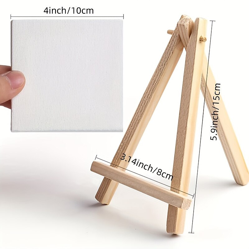 6 Pack Mini Canvas And Easel Set Mini Canvas Panels Mini Wood Easels Canvas Size Is 4 X 4 Easel Size Is 3.1 X 5.9 For Kids Painting Oil Painting And Diy Doodle2