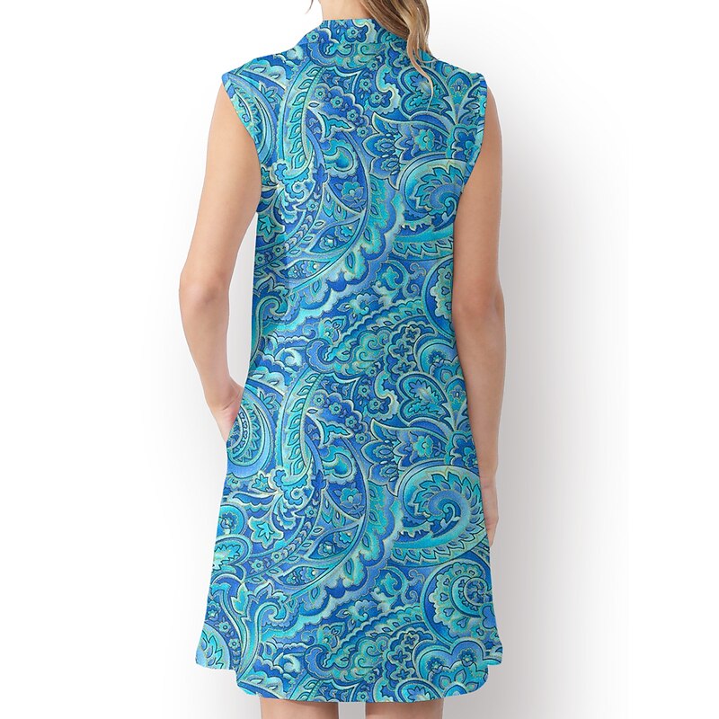Women's Golf Dress Blue Sleeveless Sun Protection Tennis Outfit Paisley Ladies Golf Attire Clothes Outfits Wear Apparel2