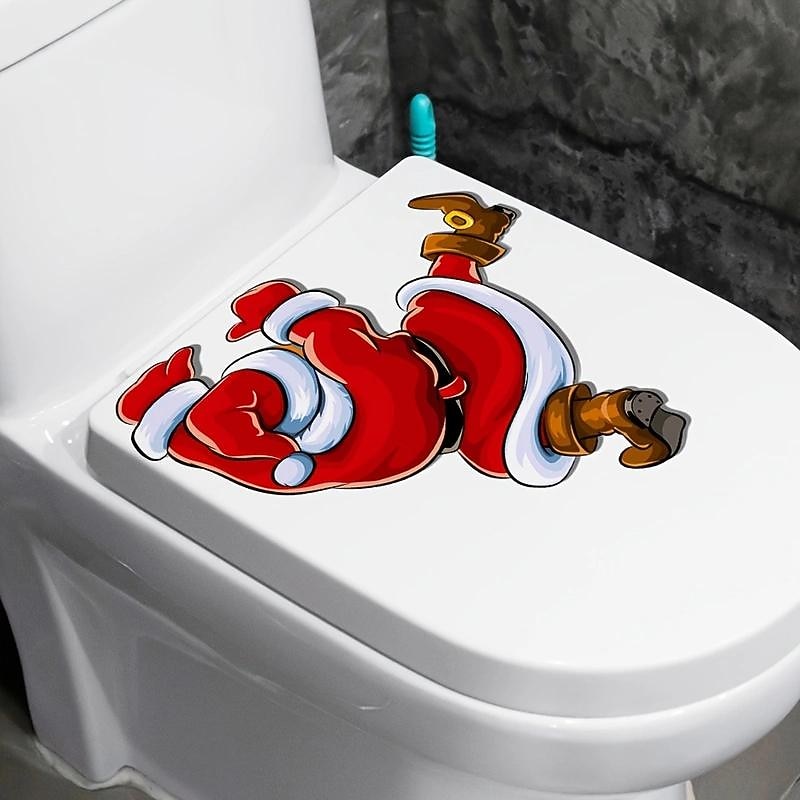 Christmas Creative Climbing Santa Claus Sticker, Toilet Lid Decorative Sticker, Toilet Lid Decorative Sticker, Toilet Lid Decal, Toilet Cover Sticker, Restroom Renovation Removable Stickers2