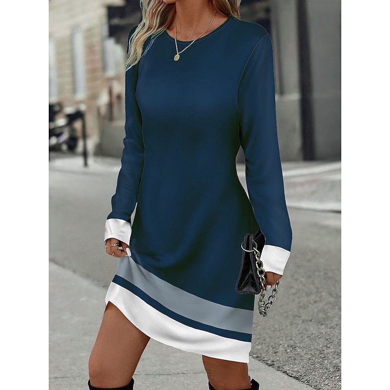 Women's Mini Dress Winter Dress Stripe Print Crew Neck Daily Vacation Long Sleeve Fall Winter2