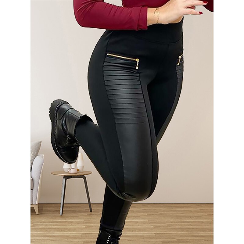 Women's Leggings Cozy Leggings Fashion Streetwear Full Length High Waist Color Block Zipper Pocket High Cut Breathability Soft Comfortable Micro-elastic Outdoor Home Street Black Wine Fall Winter2